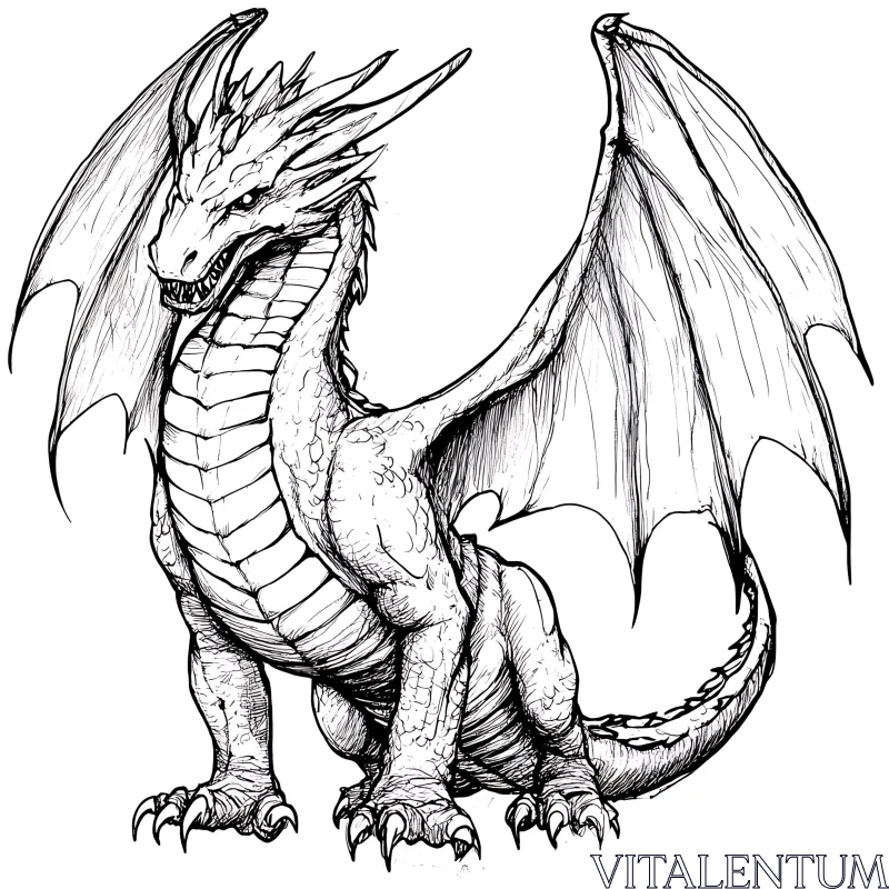 AI ART Monochrome Dragon Illustration