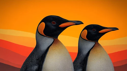 Penguins on Vibrant Abstract Background