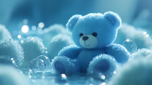 Blue Plush Bear in Ethereal Setting