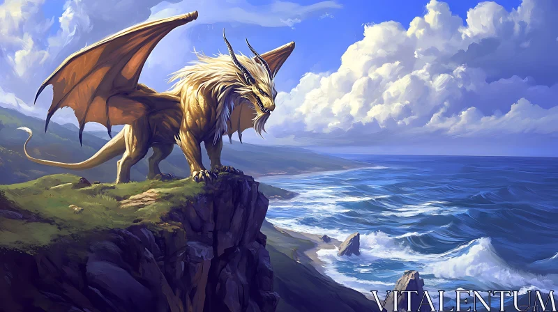 AI ART Golden Dragon on Cliff's Edge