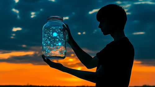 Silhouette with Jar of Stars