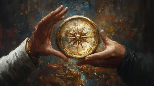 Compass Held in Hands Painting