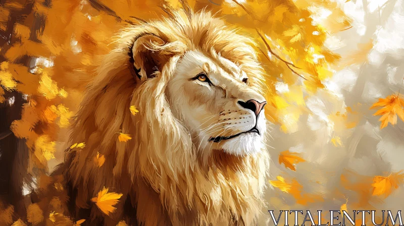 AI ART Regal Lion Amidst Autumn Foliage