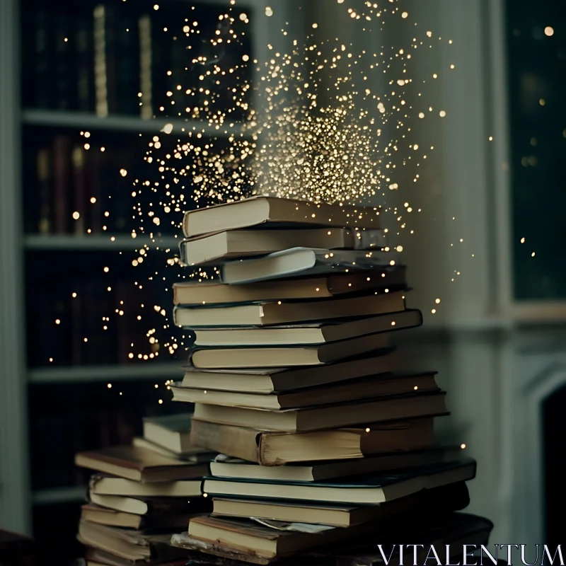 AI ART Vintage Books with Magical Sparkles