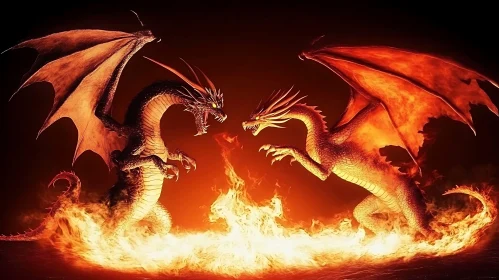 Dragons Confrontation in a Sea of Fire