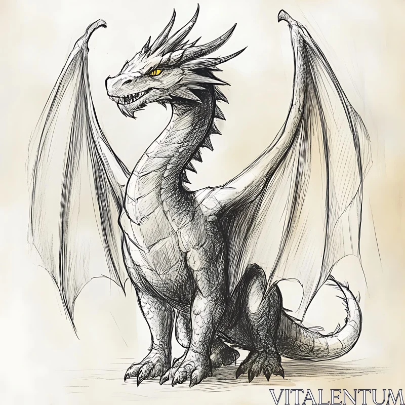 AI ART Detailed Dragon Illustration in Graphite