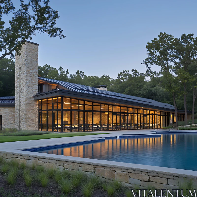 Contemporary Home with Stone and Glass Design AI Image