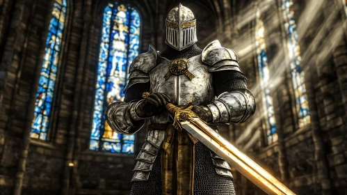 Armored Knight with Sword in Chapel