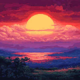 Retro Pixel Sunset Landscape