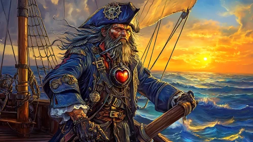 Seafaring Pirate at Sunset Artwork