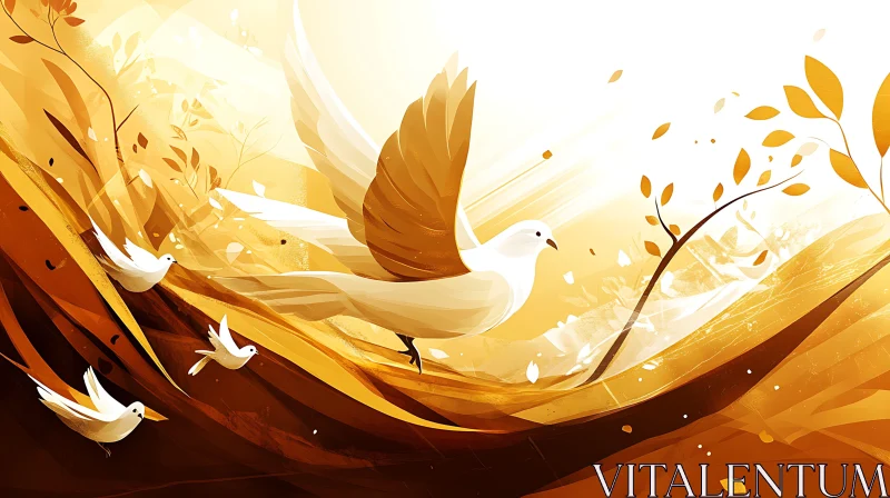 Birds Flight in Golden Light Art AI Image