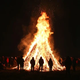 Towering Bonfire in the Night