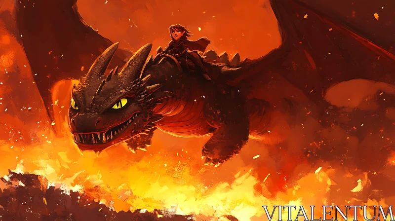 AI ART Dragon Rider in Fiery Skies