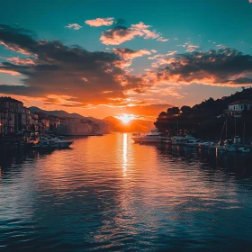 Sunset Over Calm Harbor Waters