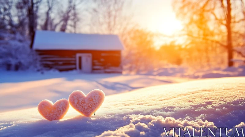 AI ART Two Hearts in Winter Scenery