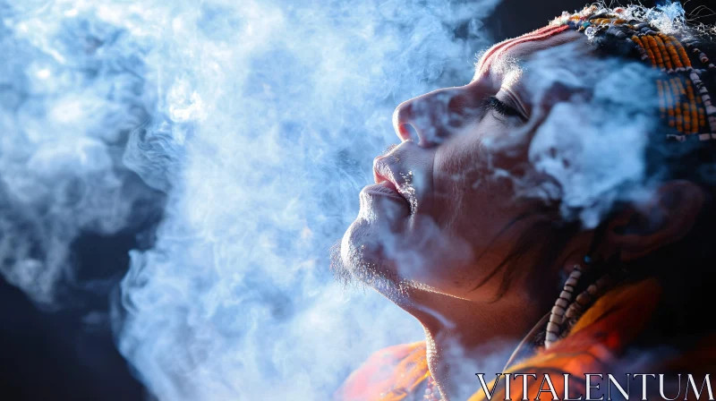 Man Exhaling Smoke: A Serene Portrait AI Image