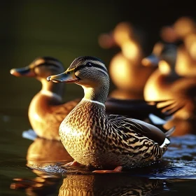 Flock of Ducks in Golden Light