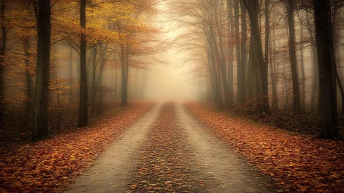 Foggy Forest Path in Fall