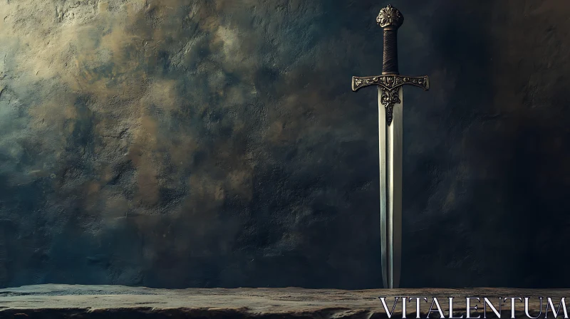 Ornate Sword Against a Moody Backdrop AI Image