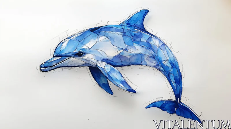 Illustration of a Dolphin in Blue AI Image