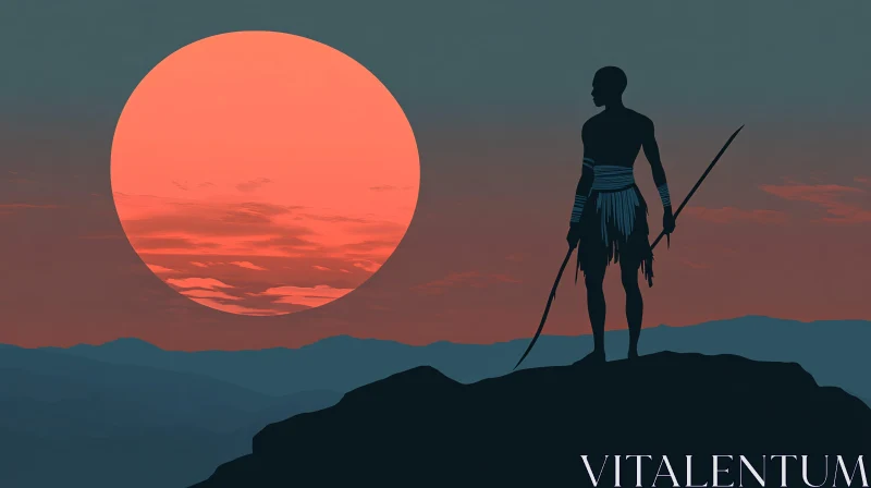 AI ART Tribal Warrior Silhouette on Hill