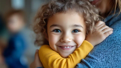 Curly-Haired Child in Loving Embrace