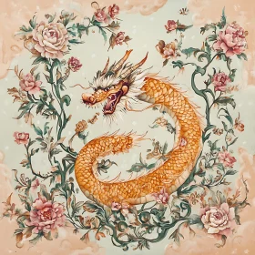 Dragon and Flowers Ornamental Design