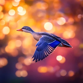 Flying Duck with Blurred Background