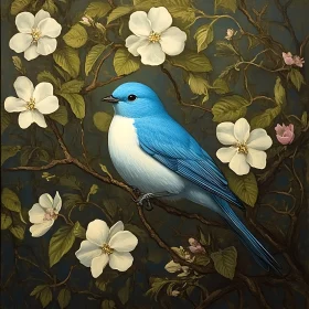 Bird with White Flowers