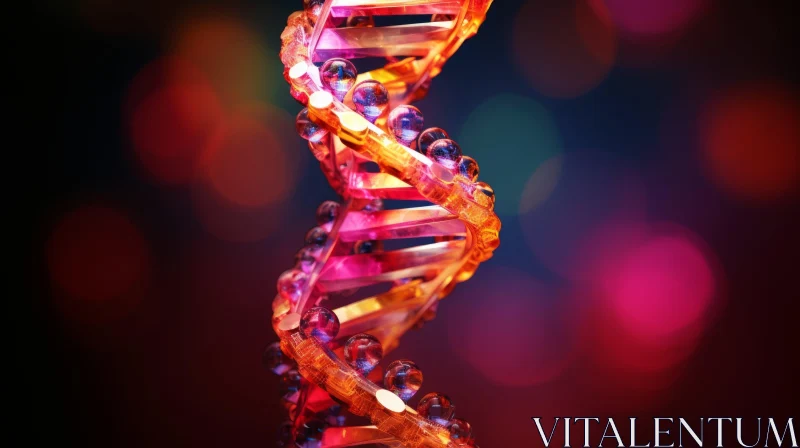Colorful DNA Strand on Dark Bokeh Background | Abstract Art AI Image