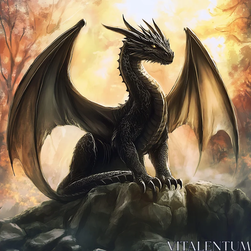 AI ART Dragon Perched on Rock