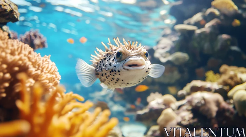 Vivid Underwater Pufferfish and Coral Reef Marine Life AI Image