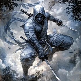 Hooded Ninja with Swords Illustration