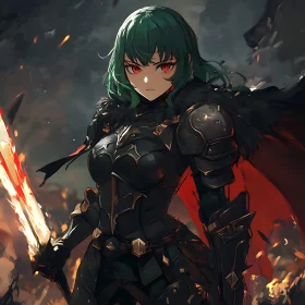 Female Anime Warrior in Dark Armor