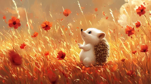 Curious Hedgehog Amidst Red Flowers