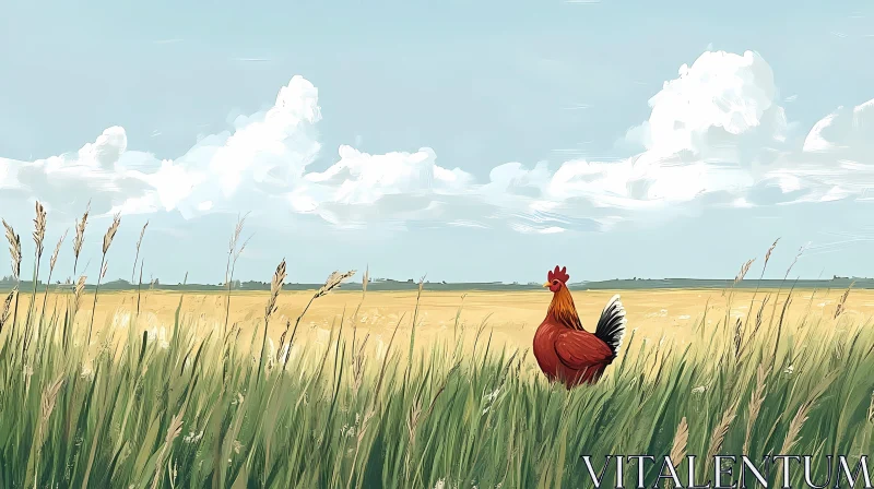 Rooster in a Vast Field AI Image