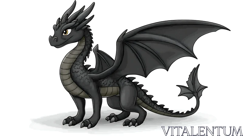 AI ART Cute Black Dragon Cartoon Illustration