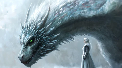 Woman and Dragon Fantasy Scene