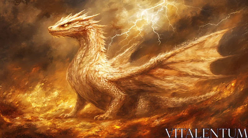 AI ART Dragon Amidst Lightning and Fire