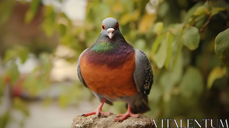 Colourful Pigeon on a Stone Post AI Image