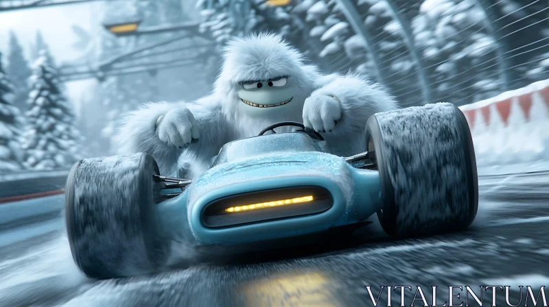 AI ART Cartoon Yeti Racing in the Snow