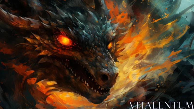 Fiery Dragon - Detailed Fantasy Art Illustration AI Image