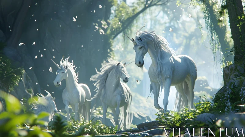 Magical Unicorn in Enchanting Forest - Digital Painting AI Image