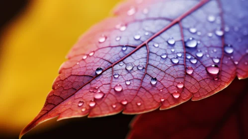 Raindrop Adorned Leaf in a Symphony of Colors