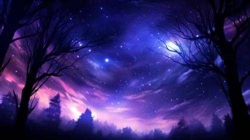 Starry Night Sky with Trees: A Blend of Realism and Fantasy
