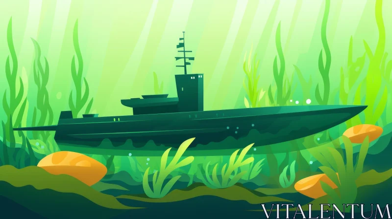 Underwater Submarine in the Ocean - Nature-Inspired Camouflage AI Image