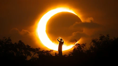 Person Watching Solar Eclipse at Sunset