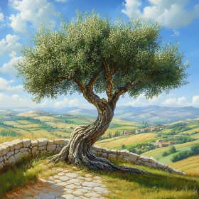 Picturesque Olive Tree on Rolling Hills