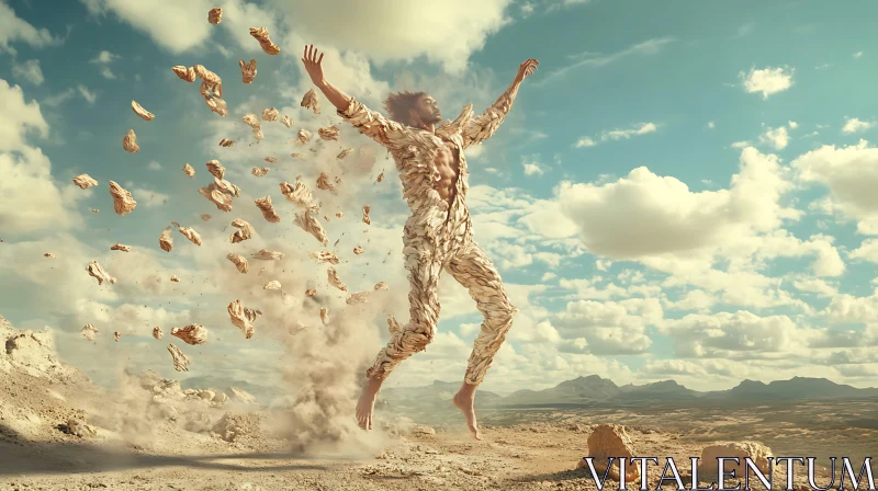 Figure Disintegration Desert Landscape AI Image