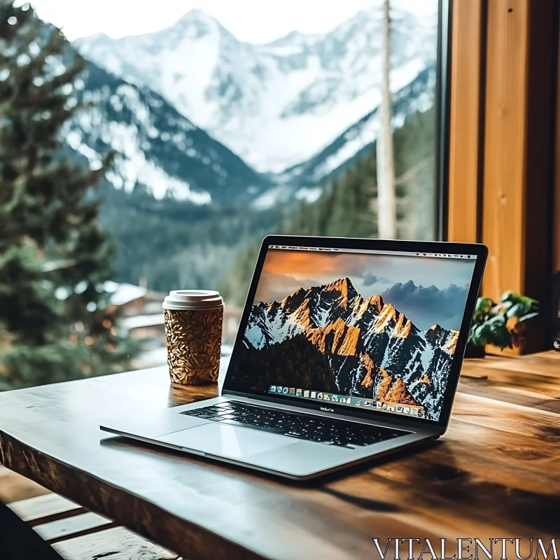 Cozy Workspace Overlooking Snowy Mountains